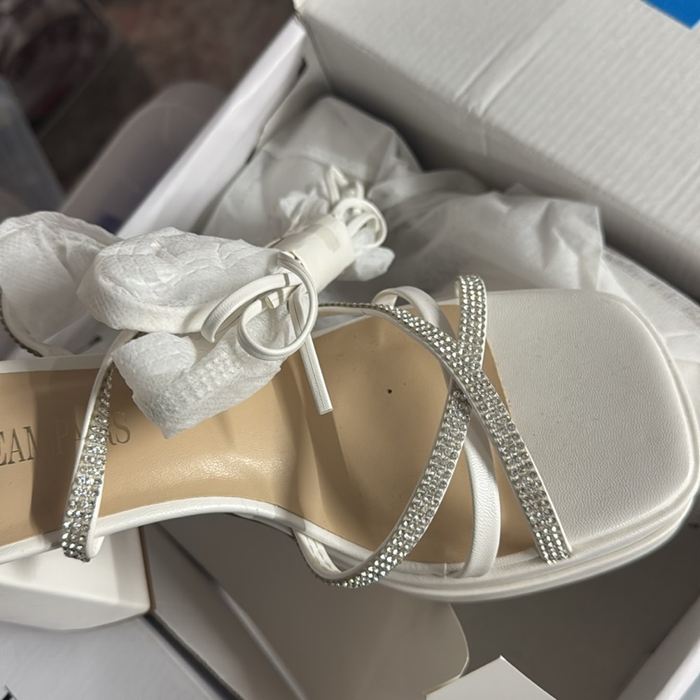 White Strappy Platform Heels - Picture 6 of 7